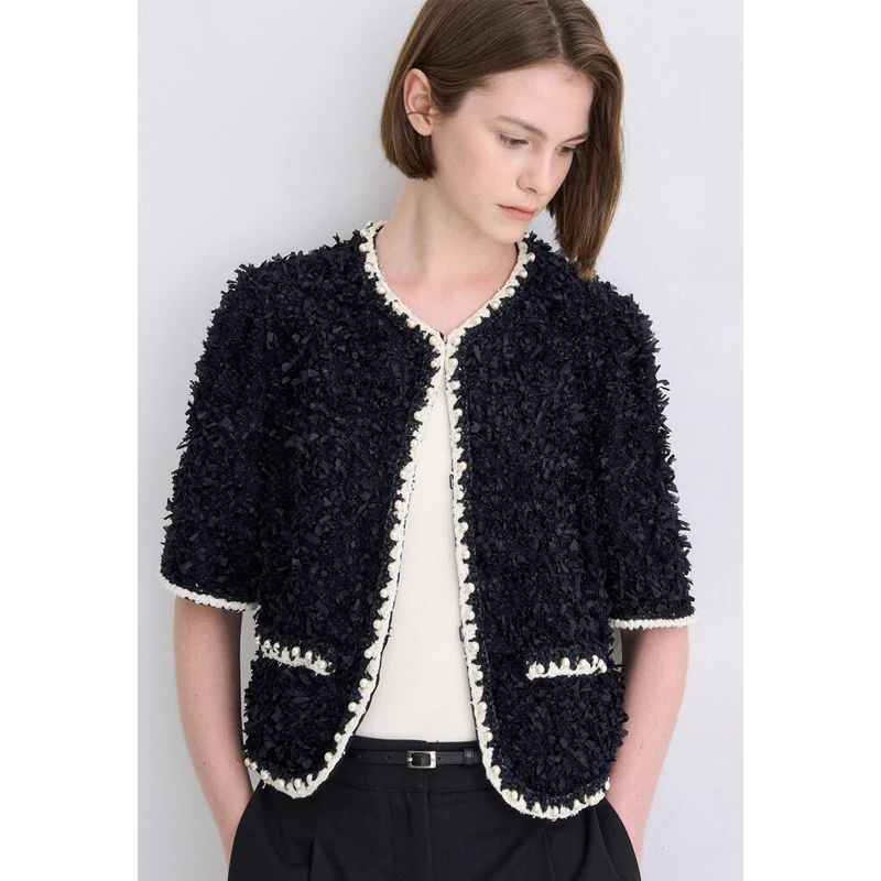 

Ele Pearl Trim ort Jaet Женская середина све круглая Ne Асимметричный подол Commute Sle Light Luxury Faion