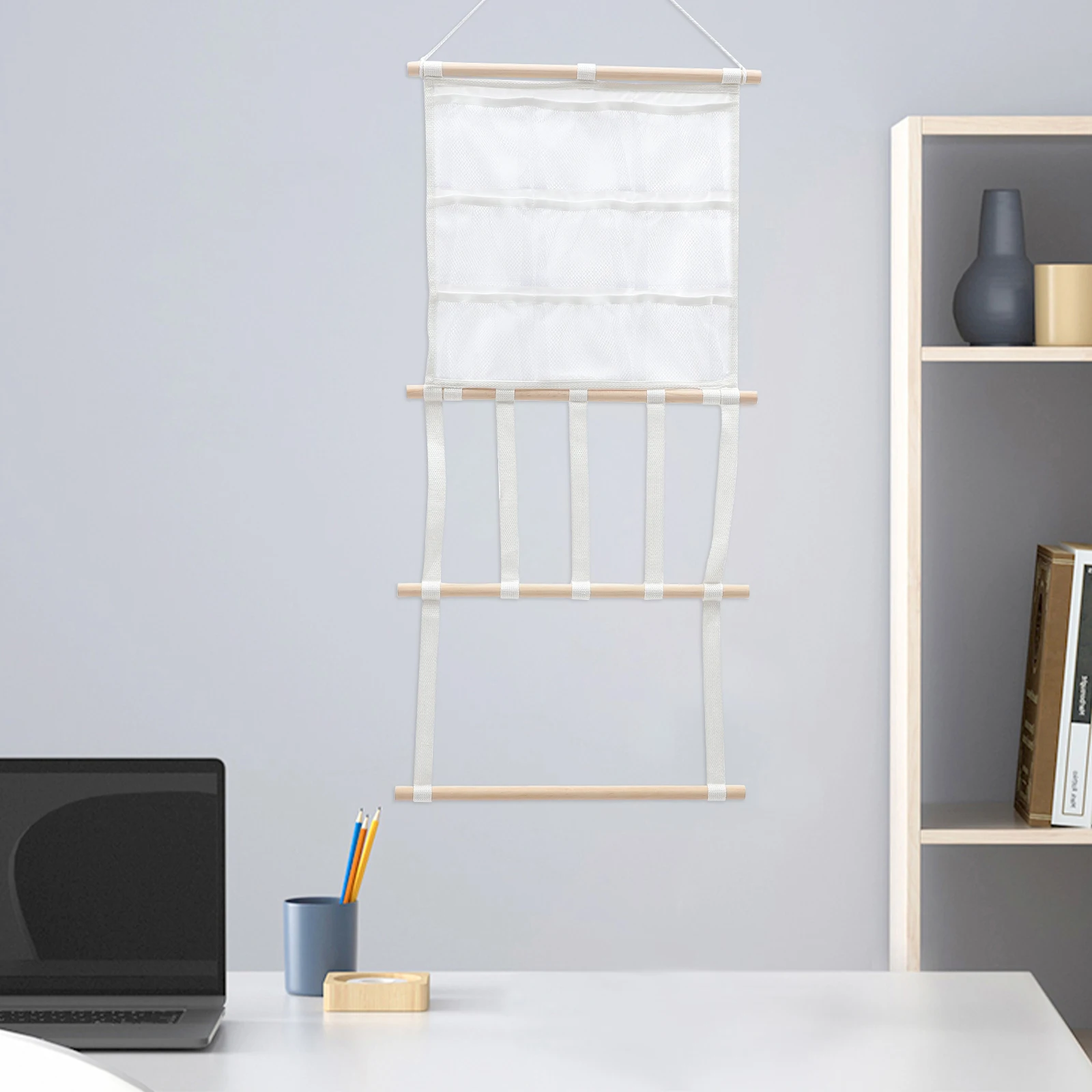 

Wooden Stick Hair Bow Holder White Storage Bag Organizer For Headbands Hairpins Desktop Decor Hanging Rack Plastic Headdress Bag