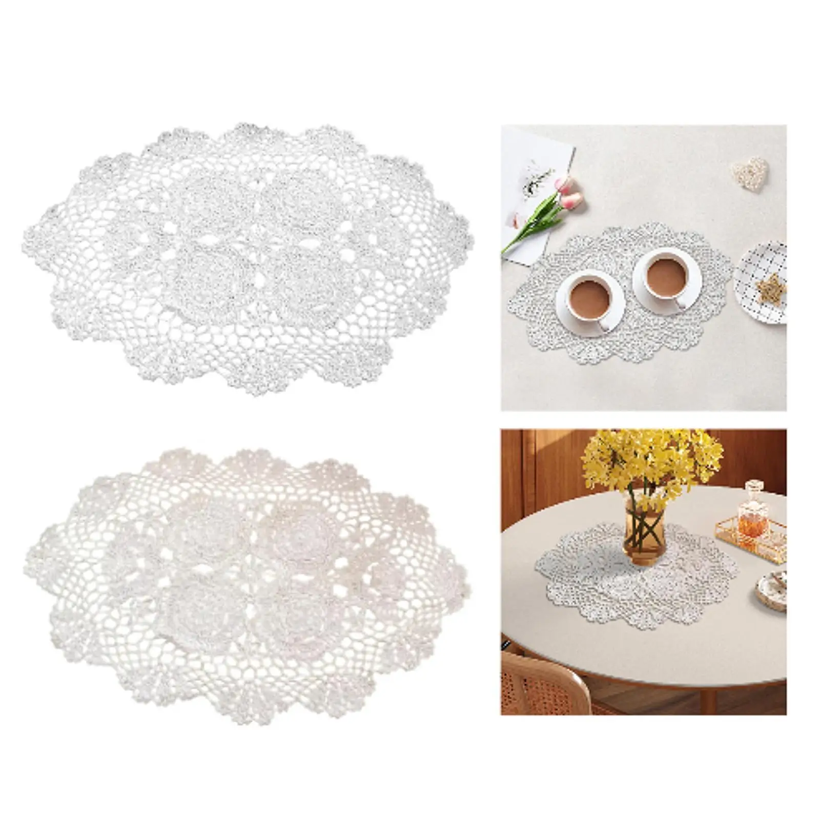 Crochet Lace Placemat Handicraft Retro Style Doily for Party Countertop Home