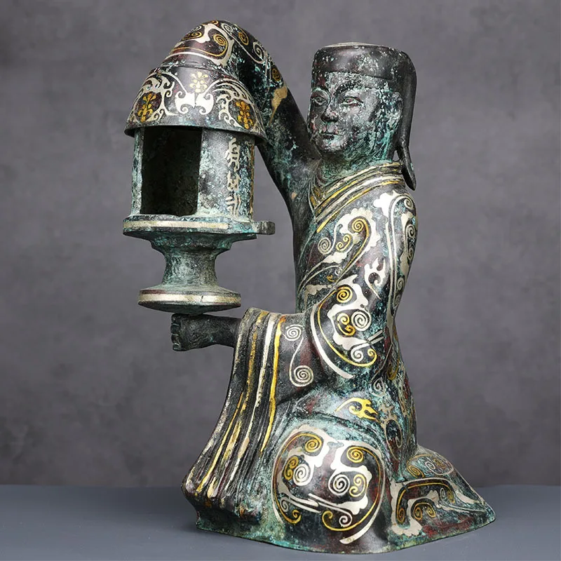 Antique Ware Decoration Gilt Bronze - Copper Chinese Floor Human-Shaped Palace Lamp Han Wedding