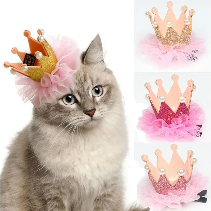 Pet Dog Hairpin Sweet Princess Crown Bunny Cat Hat Cap Birthday Party Cosplay Headwear Cats Kitten Puppy Headgear Accessories