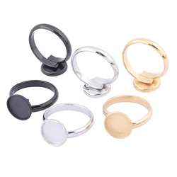 10pcs 10mm Cabochon Ring Base Setting Blanks Gold Plated Black Stainelss Steel Adjustable Fingerring Bezels For Jewelry Making