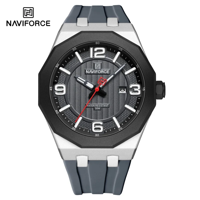 NAVIFORCE 8079 Fashion Men's Quartz Watch Waterproof Night Light Calendar Silicone Strap Men's Casual Watch relógios masculino
