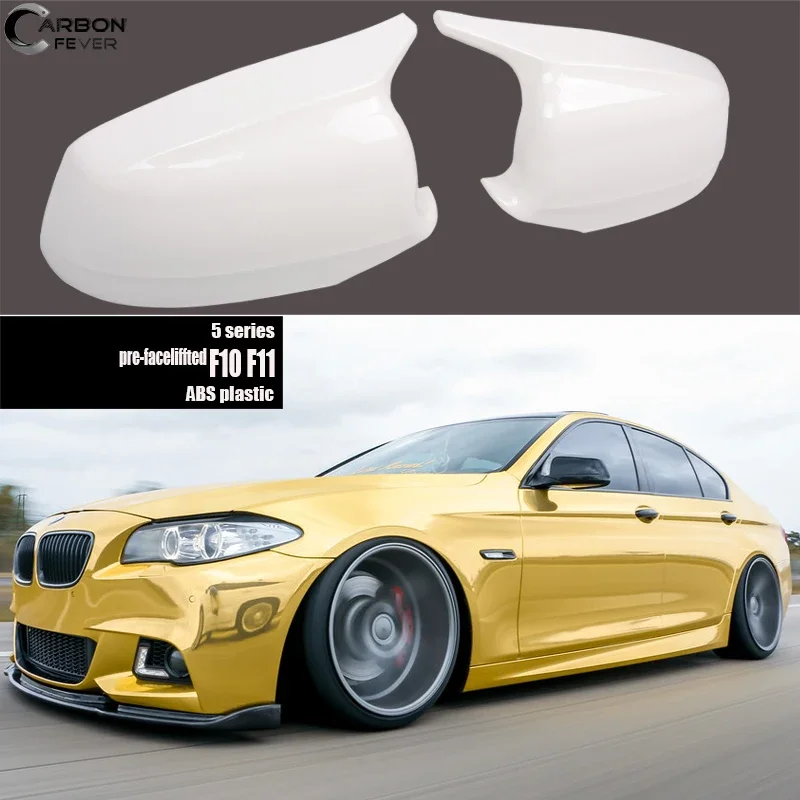 ABS Gloss White Mirror Covers Replacement for BMW 2010 - 2013 5 Series (F10, F11) | Perfect Fitment, UV Cut, High Gloss Finish