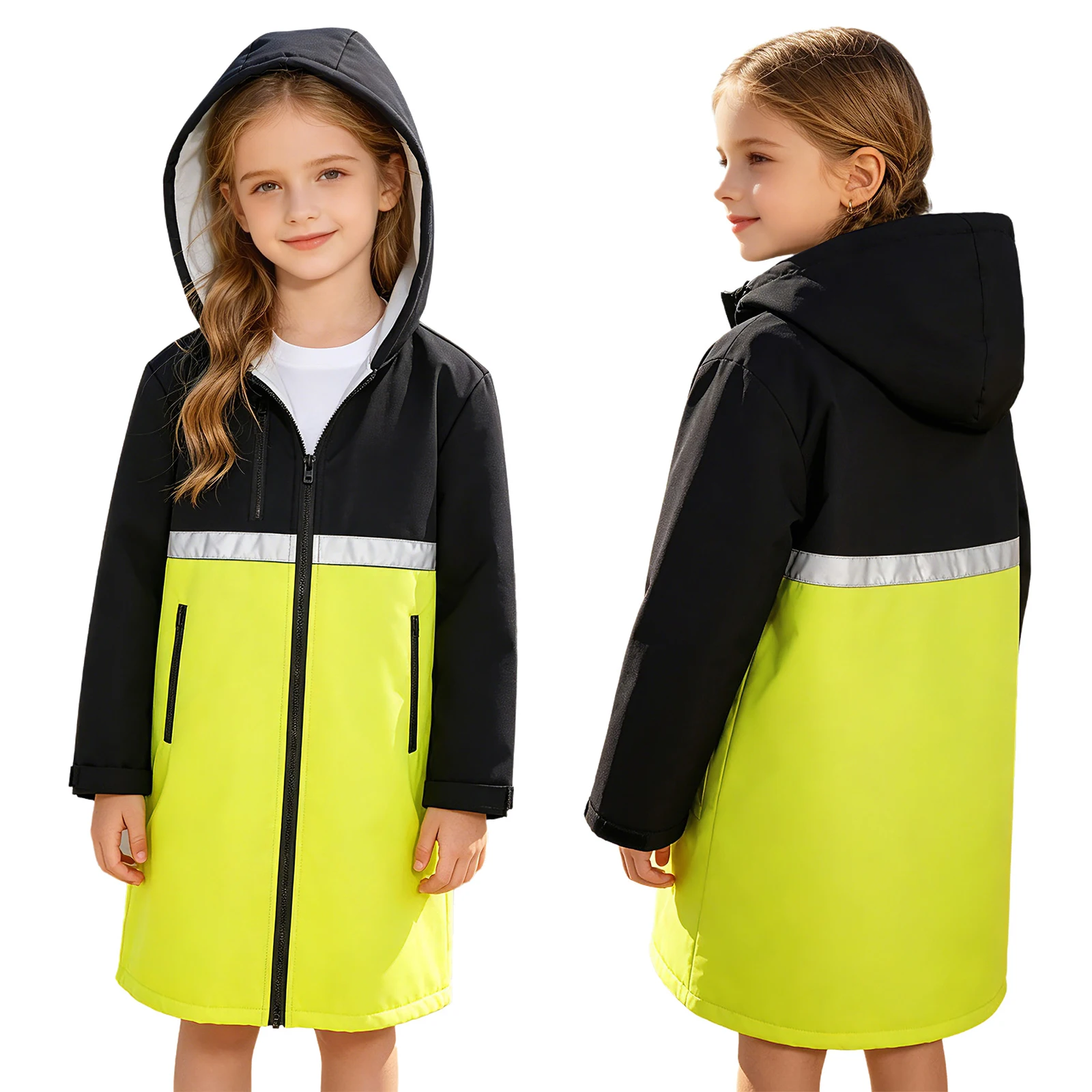 Kids Waterproof Windproof Warm Fleece Hooded Changing Robe Snow Rain Jacket Raincoat Windbreaker Swimming Surfing Diving Poncho