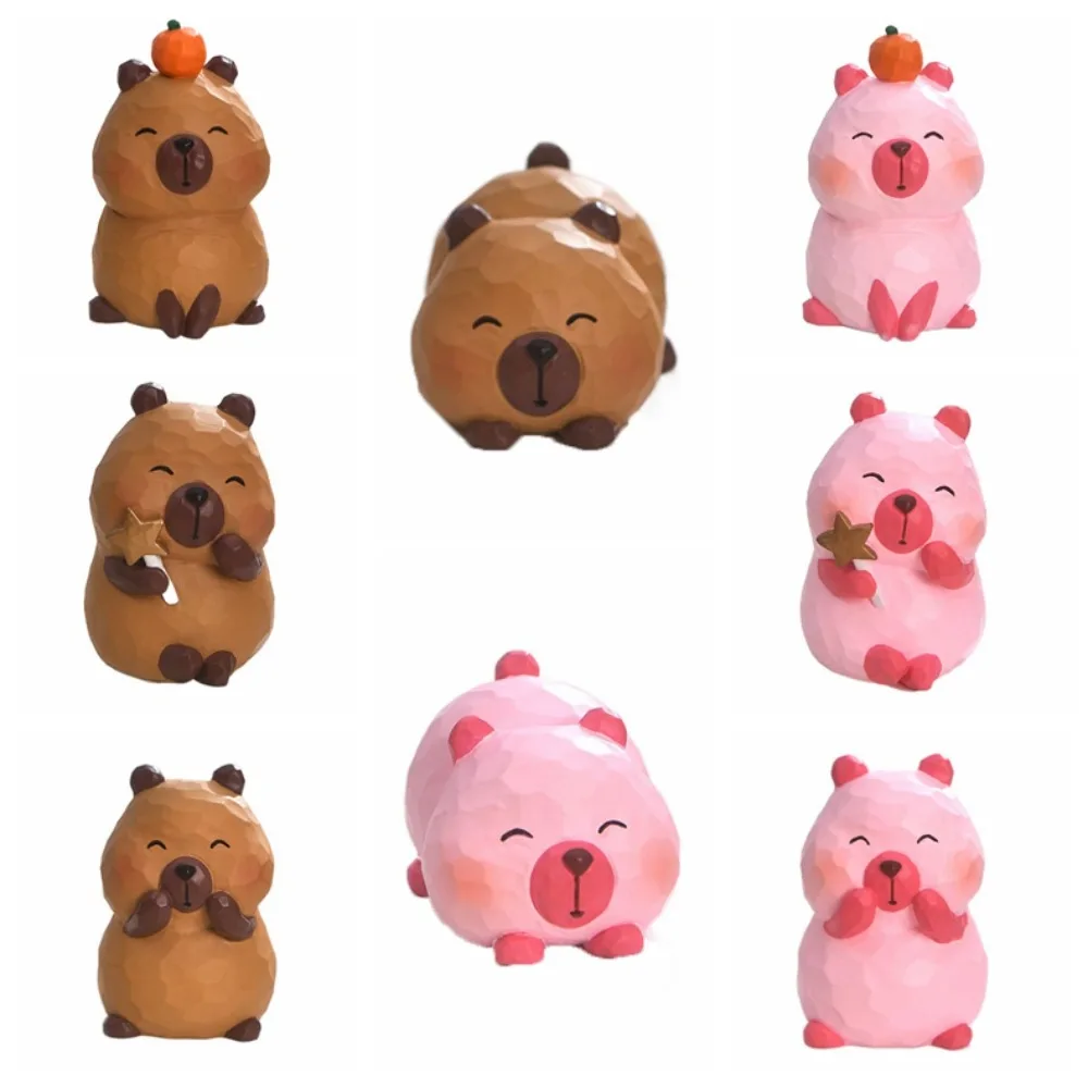 Ambachten Carving Capibara Ornament Pop Figuur Capibara Dieren Ornament Cartoon Kleine Simulatie Capibara Model Auto-interieur