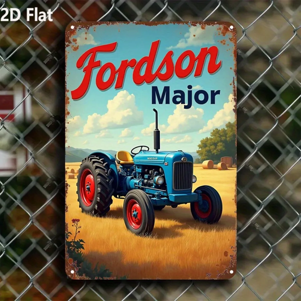 Placa Metálica Plana 2D de 8.0x12.0 polegadas com Pôster Vintage do Trator Fordson Major