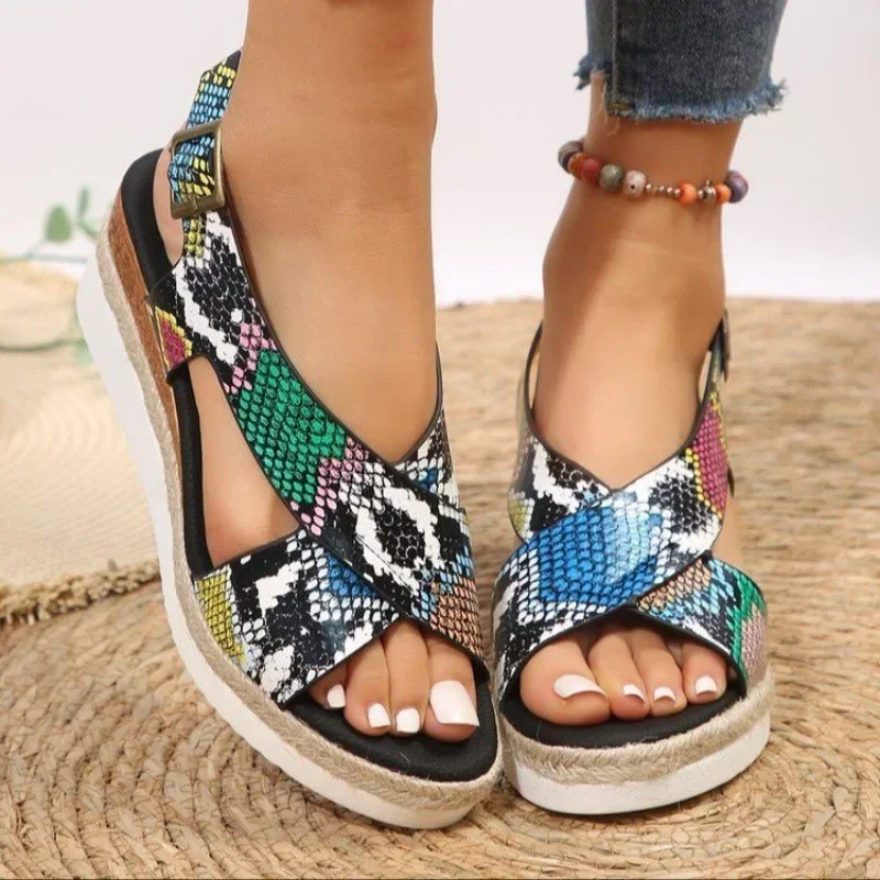 

Women's Wedges Sandals Ladies Summer Casual Platform Fashion Open Toe Print Rome Sandals Female Beach Sandals Sandalias De Mujer