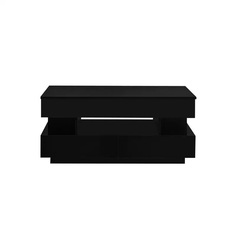 طاولة قهوة حديثة قابلة للرفع مع درجين طاولة متعددة الوظائف مقصورة مخفية لمسة نهائية عالية اللمعان لديكور غرفة المعيشة