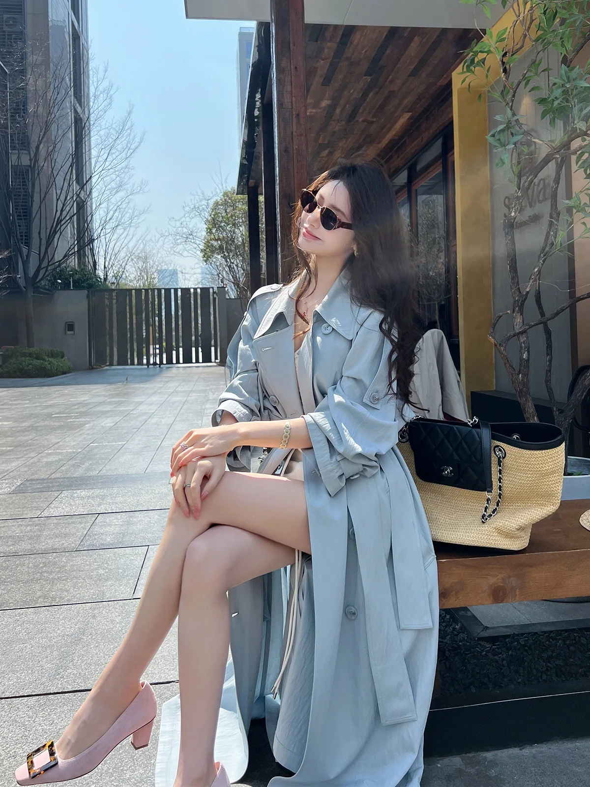 

Long Commuter Style Coat Outerwear Women's Loose Slimming Thin Suit Collar Belted Top Spring Autumn New Arrival