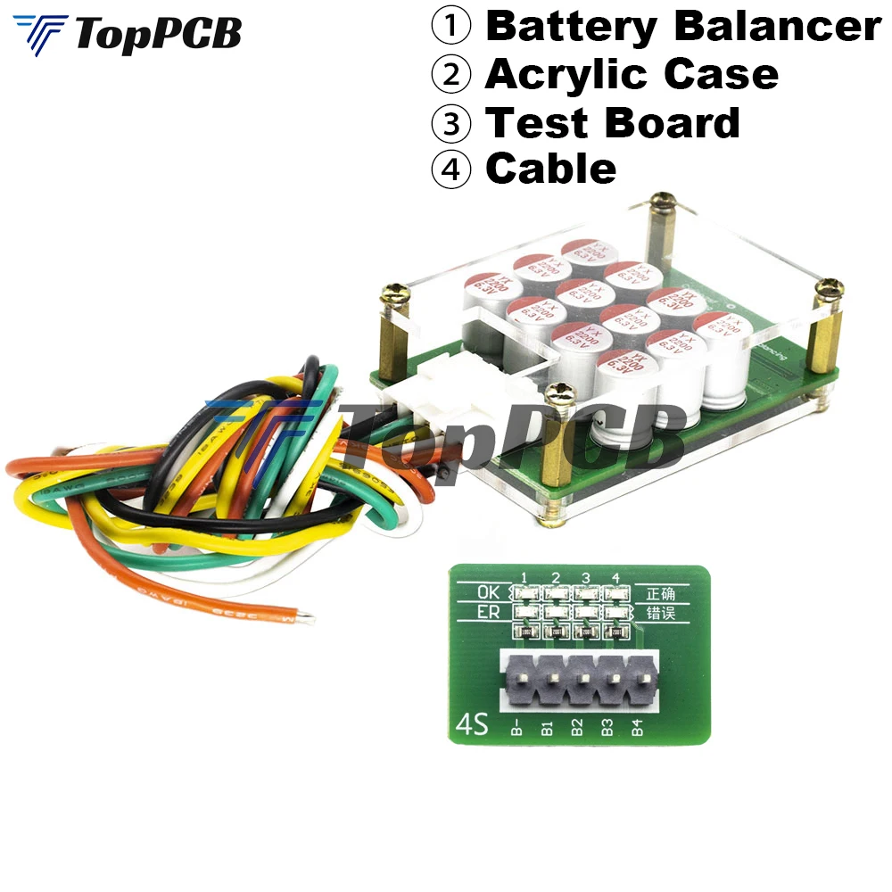 5.5A BMS 4S Active Balancer Equalizer Board Li-ion Lifepo4 18650 Battery Power Transfer Balance Capacitor with Acrylic Case