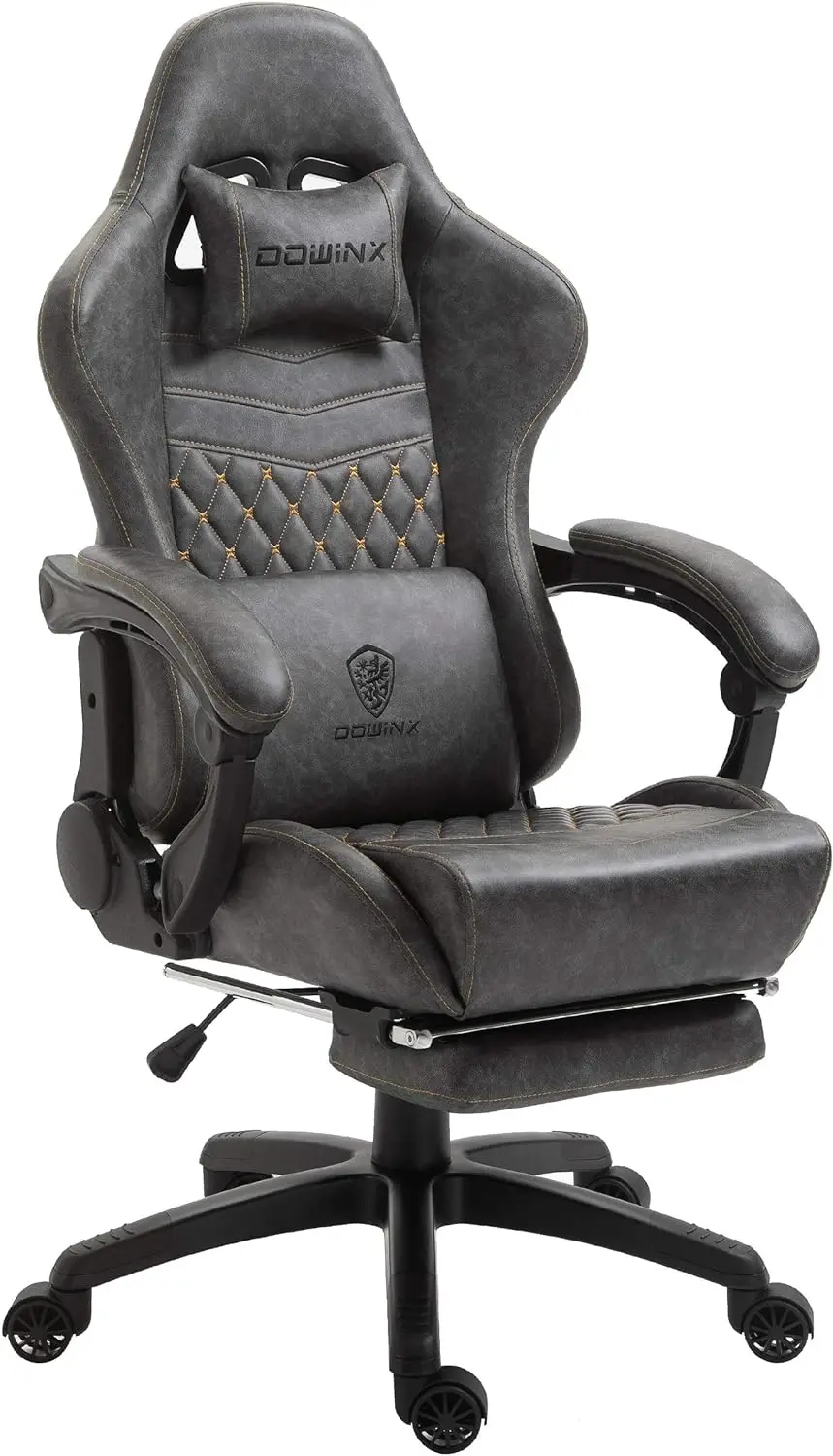 Dowinx Gaming Office, PC with Massage Lumbar Support, Vintage Style PU Leather High Back Adjustable Swivel Task Chair with Footr