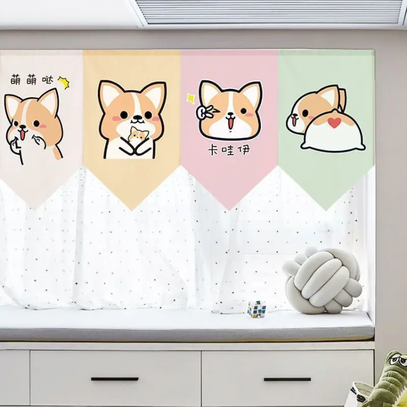 VIKAMA Corgi Cheeky Smile Triangle Curtain, 6 Designs, Doorway Decor for Bedroom Living Room Kitchen