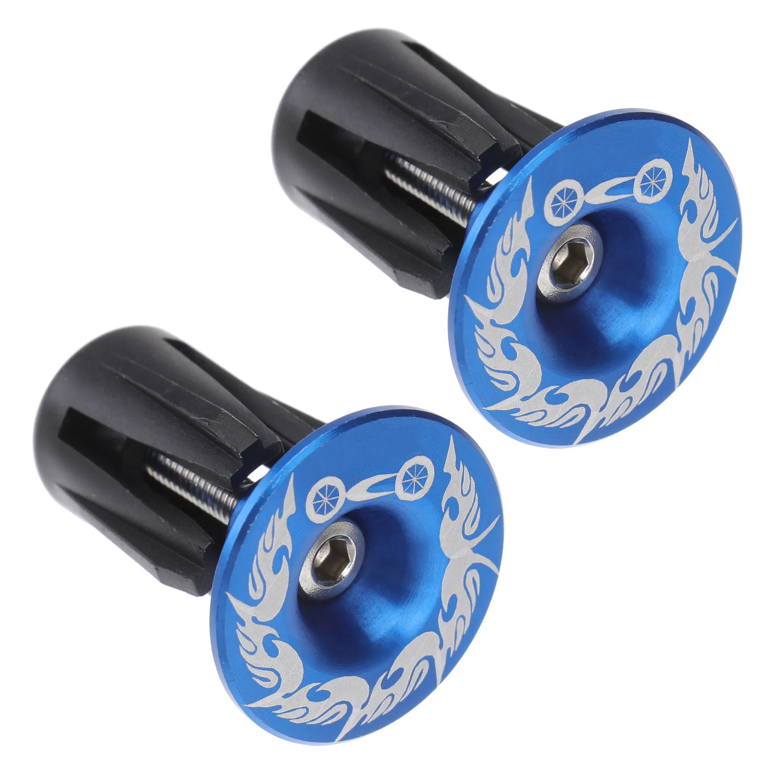 

Aluminum Alloy Bike Handlebar End Plugs Blue Caps Silver Ring for Road Mountain Fixed Gear Bikes Lightweight Durable