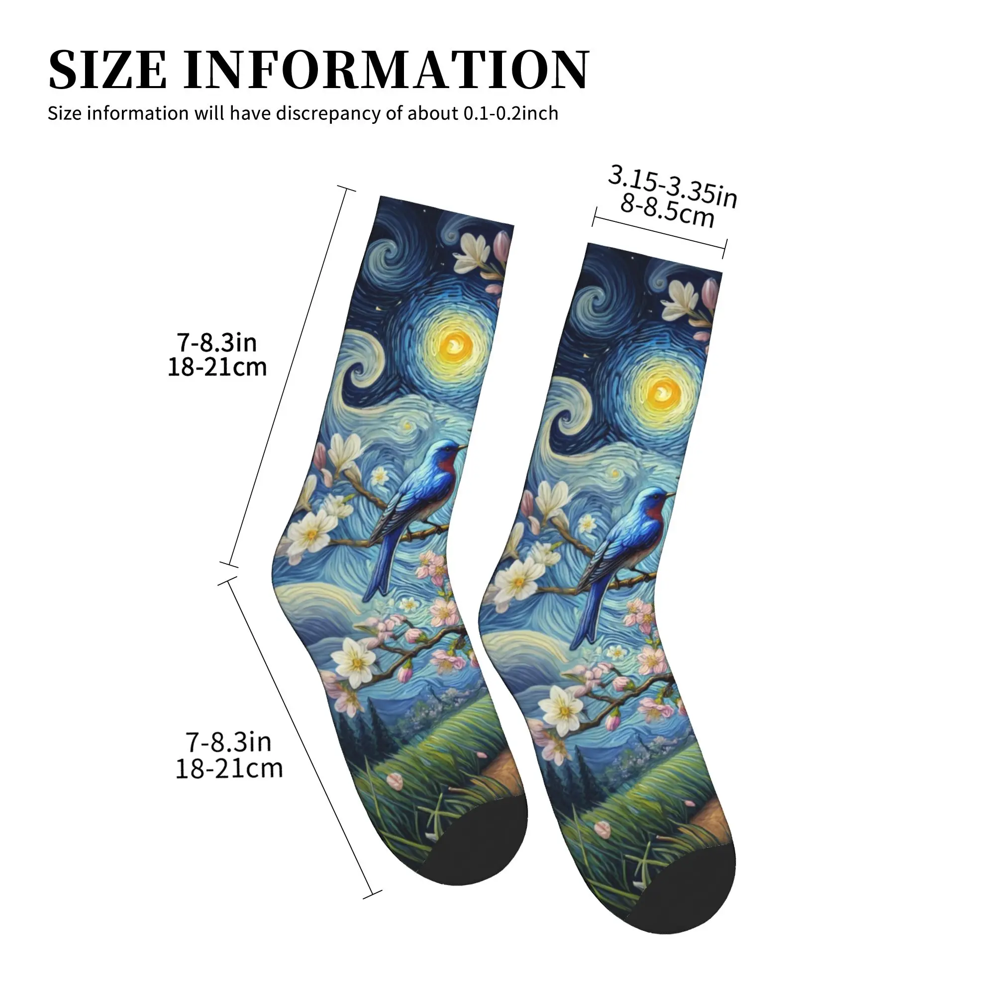 Funny Printing Starry Night Blue Songbirds Magnolia Floral  Socks for Women Men Stretch Summer Autumn Winter  Crew Socks - view 4