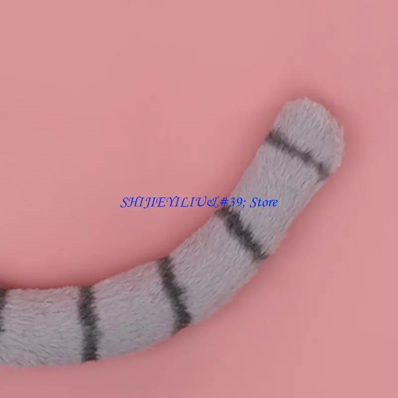 E21F Girls Animal Ears Headwear Tail Set Plush Hair Hoop Handmade Cosplay Accessories