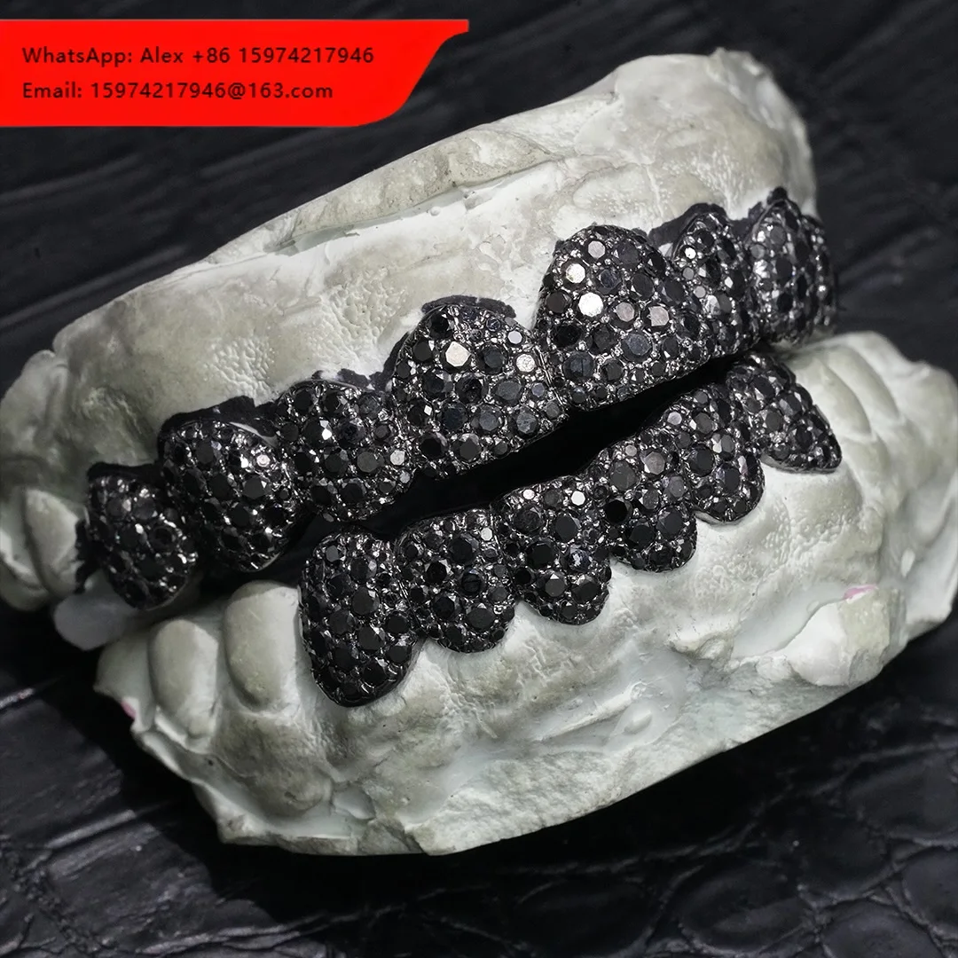 

Special Styles Hip Hop Black Moissanite Pass Tester Custom Grillz Teeth 925 Sterling Silver Buss Gold Plated GRA Certified