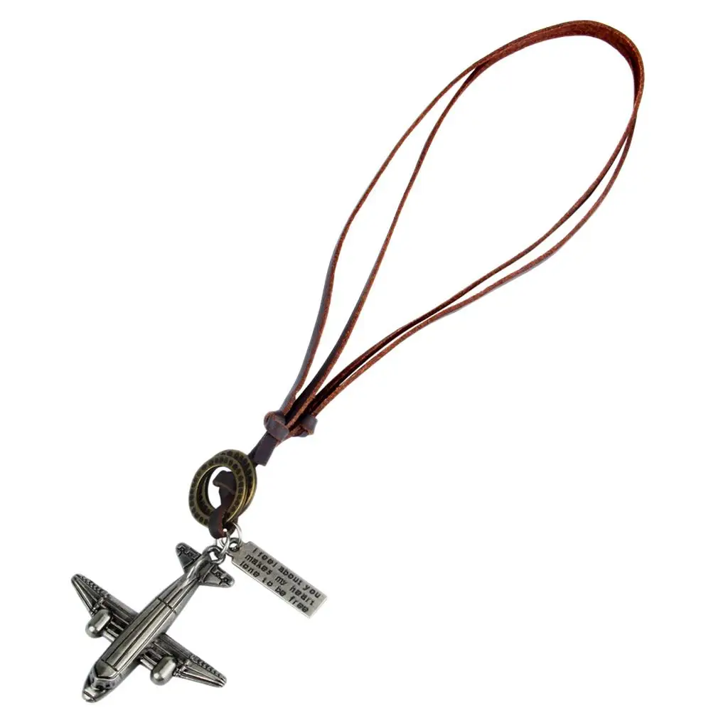 Black Rope Vintage Airplane Pendant Necklace Adjustable Alloy Trendy Fashion Jewelry for Anniversary Present