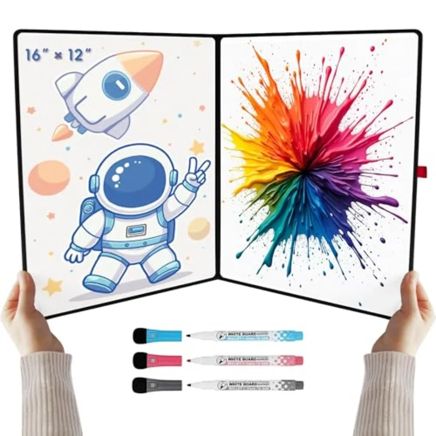 

Double-Sided White Board 16×12inch - Expands to 24"×16" Dry Erase Board with 3 Markers and Anti-Ghosting Surface Magnetic-Ready