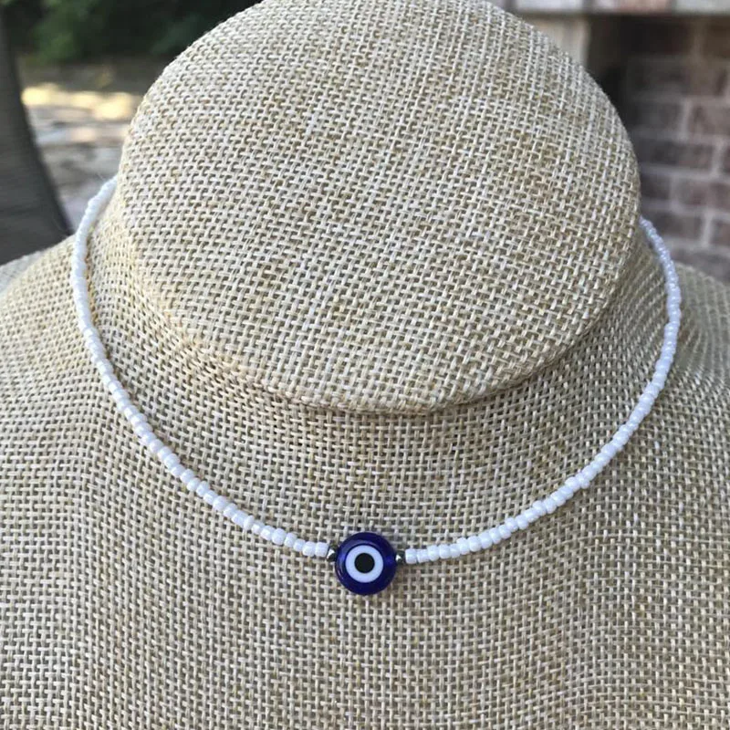 Beaded Danity Choker Beach Vibe Bohemian Jewelry Evil Eye Protection,