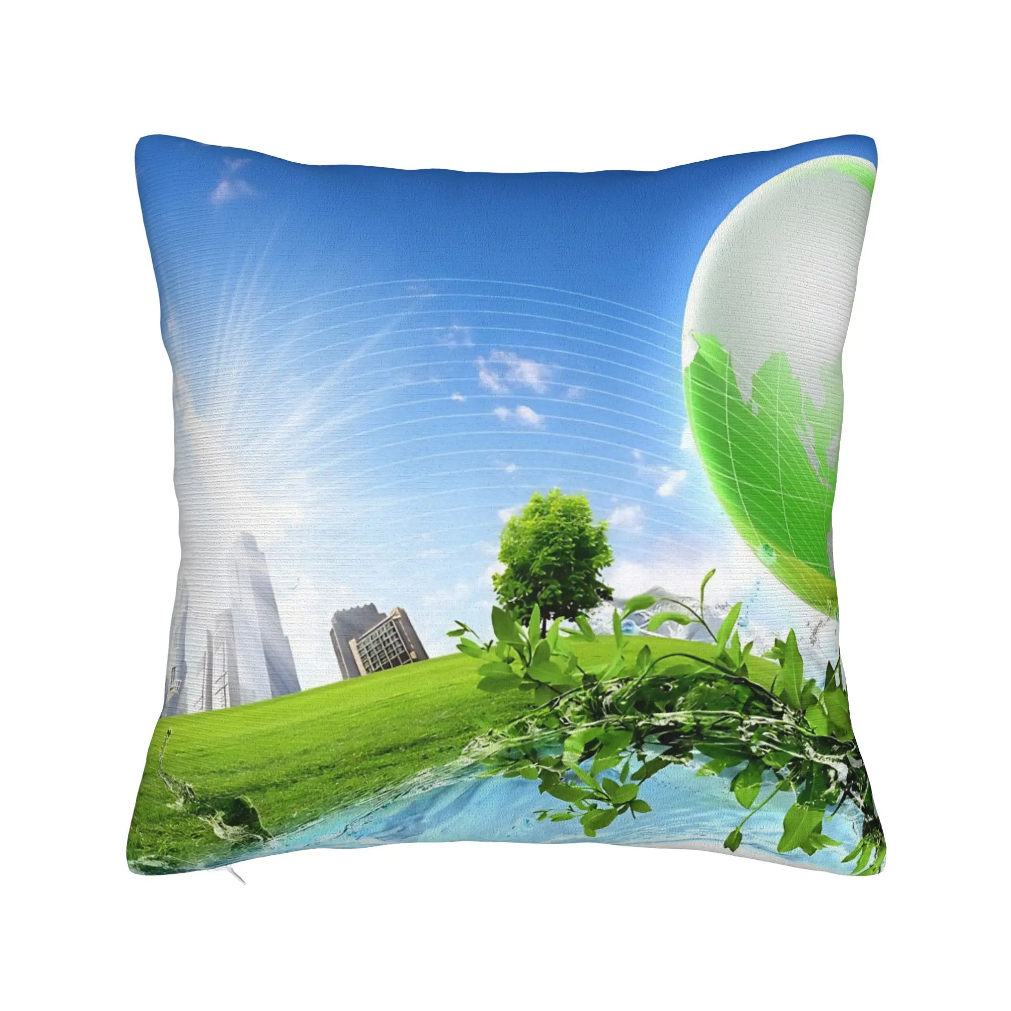 Frutiger Aero Global Nature City Square Pillow Covers Polyester Car  Cushion Cover Creative Decor Pillowcase 40*40