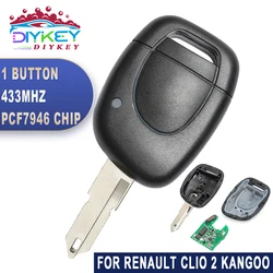 DIYKEY-Chaveiro de carro remoto, 1 botão, 433MHz, chip PCF7946, Renault Clio 2, 2002, 2003, 2004, 2005, 2006, 2007, 2008, Kangoo 2002-2004