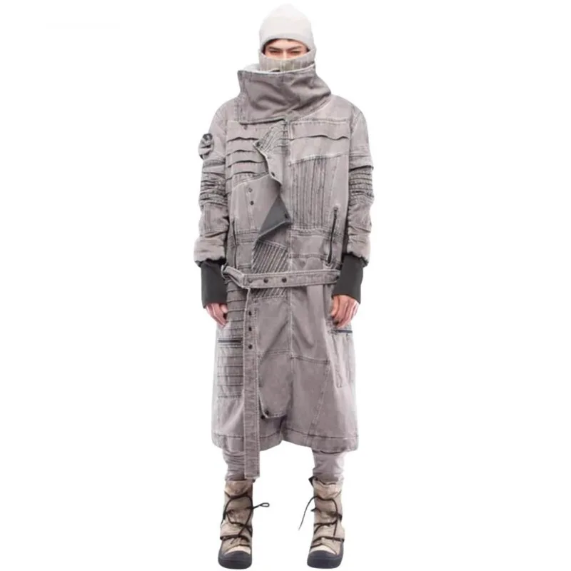 HKSH Waste Land Style Men\'s Tide Windbreaker Punk Dark Jackets Longline Irregular Patchwork Trench Wool Coat Winter Parka HK2618