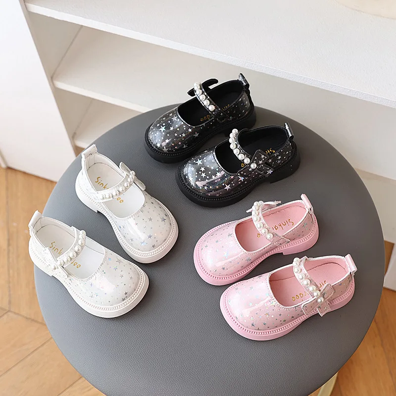 Fashion Girl Shoe 25autumn New Girl Leather Shoe Stylish Pearl Princess Shoe College Style Shoes Soft Sole Kid Shoeszapatos Niña