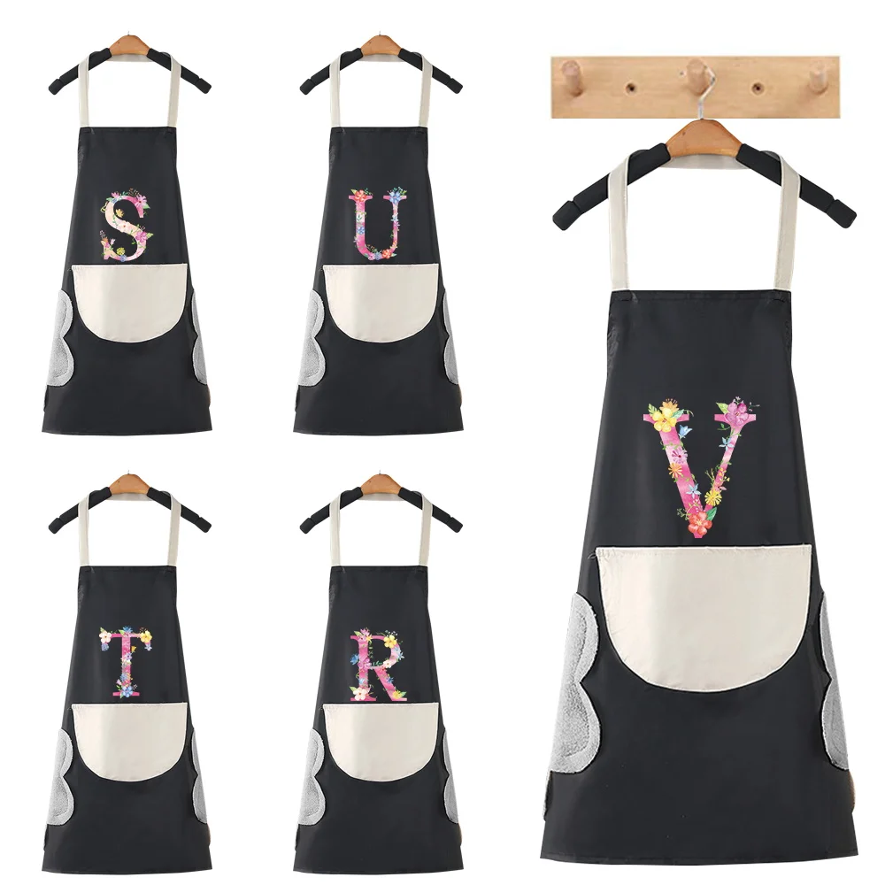 

Fashion Canvas Apron Home Kitchen Gardening Work Dress Women's Kitchen Restaurant Work Apron Pink Letter Pattern with Pockets