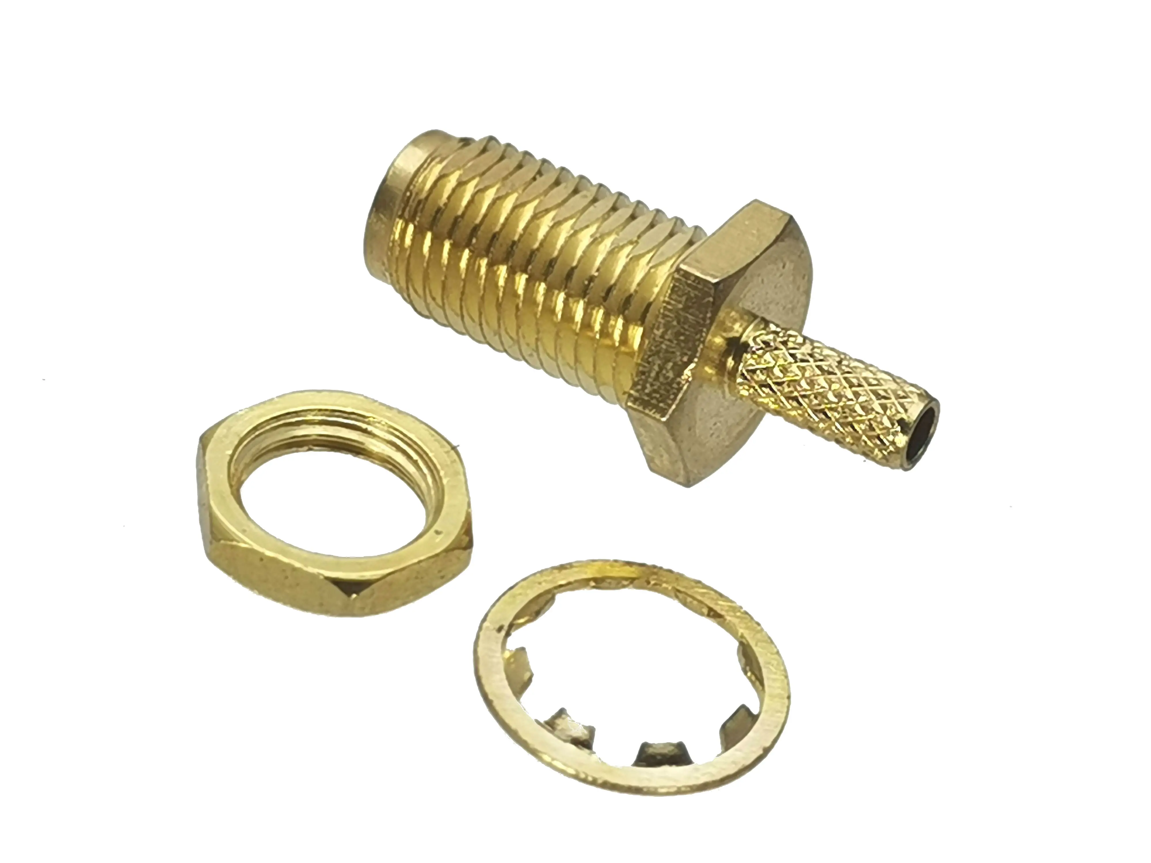Connector RP-SMA Female Plug Bulkhead Nut Crimp RG316 RG174 LMR100 Cable RF Coaxial Brass Straight New
