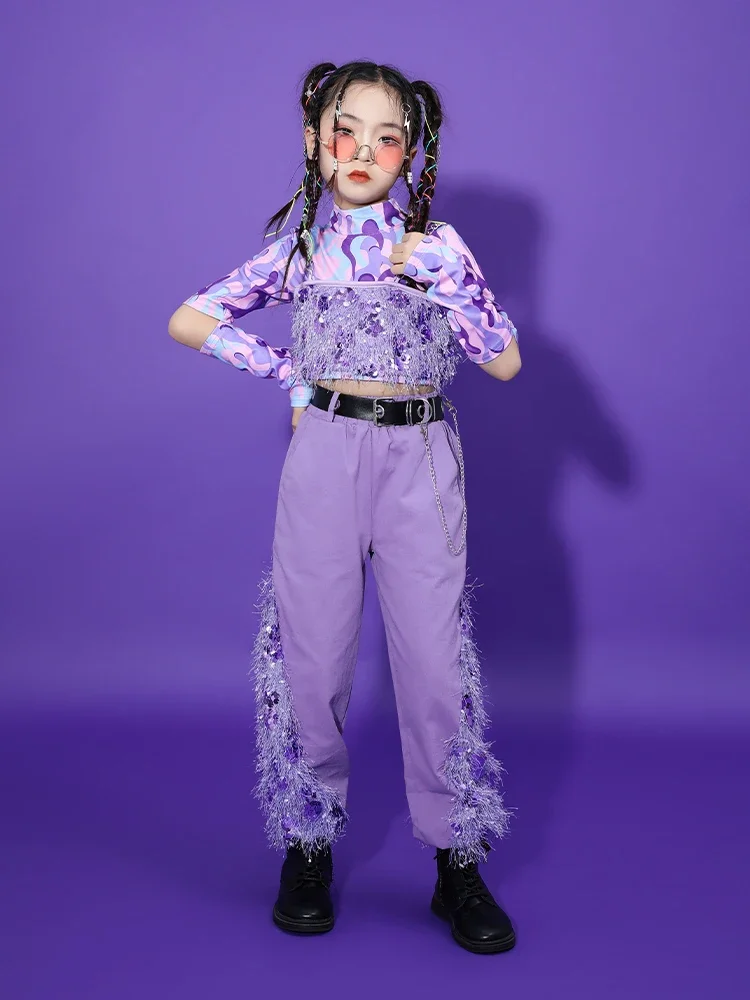 Moda bambini paillettes Jazz Dance Performance Costume ragazze Shiny Street Dance vestiti ragazze Walking Stage Performance Costume