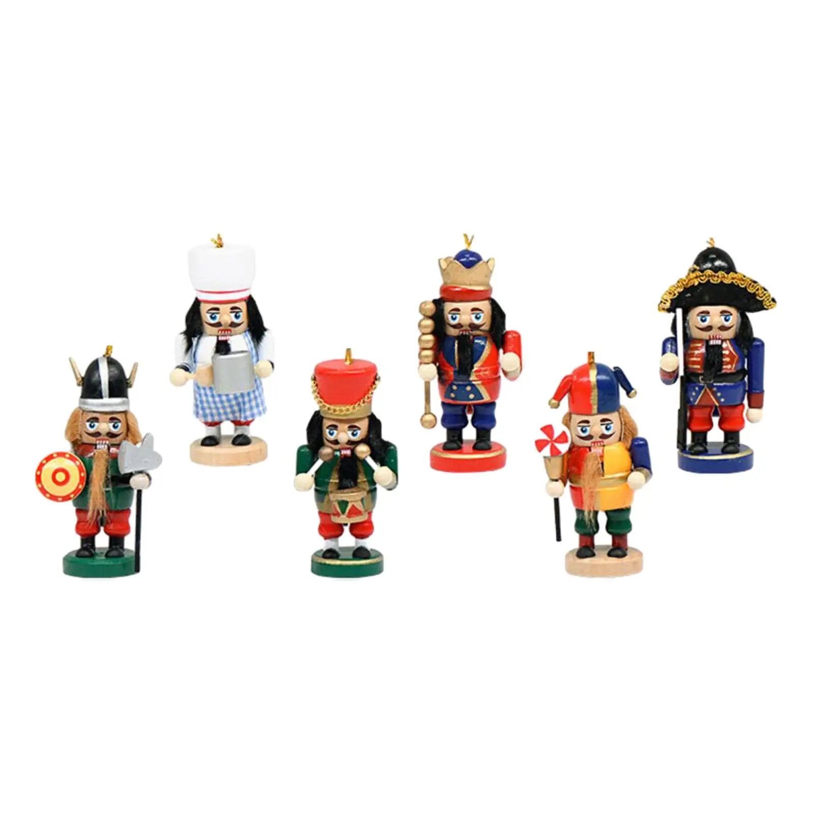 6 Pieces Christmas Nutcracker Ornament 10cm Figure Puppet Toy Wooden Nutcracker