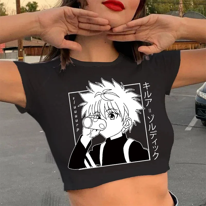 

Crop Top Hunter X Hunter T Shirt Japanese Anime Killua Zoldyck Hisoka Cartoon Cute Manga T-shirt Kurapika HxH Tshirt Tees Female