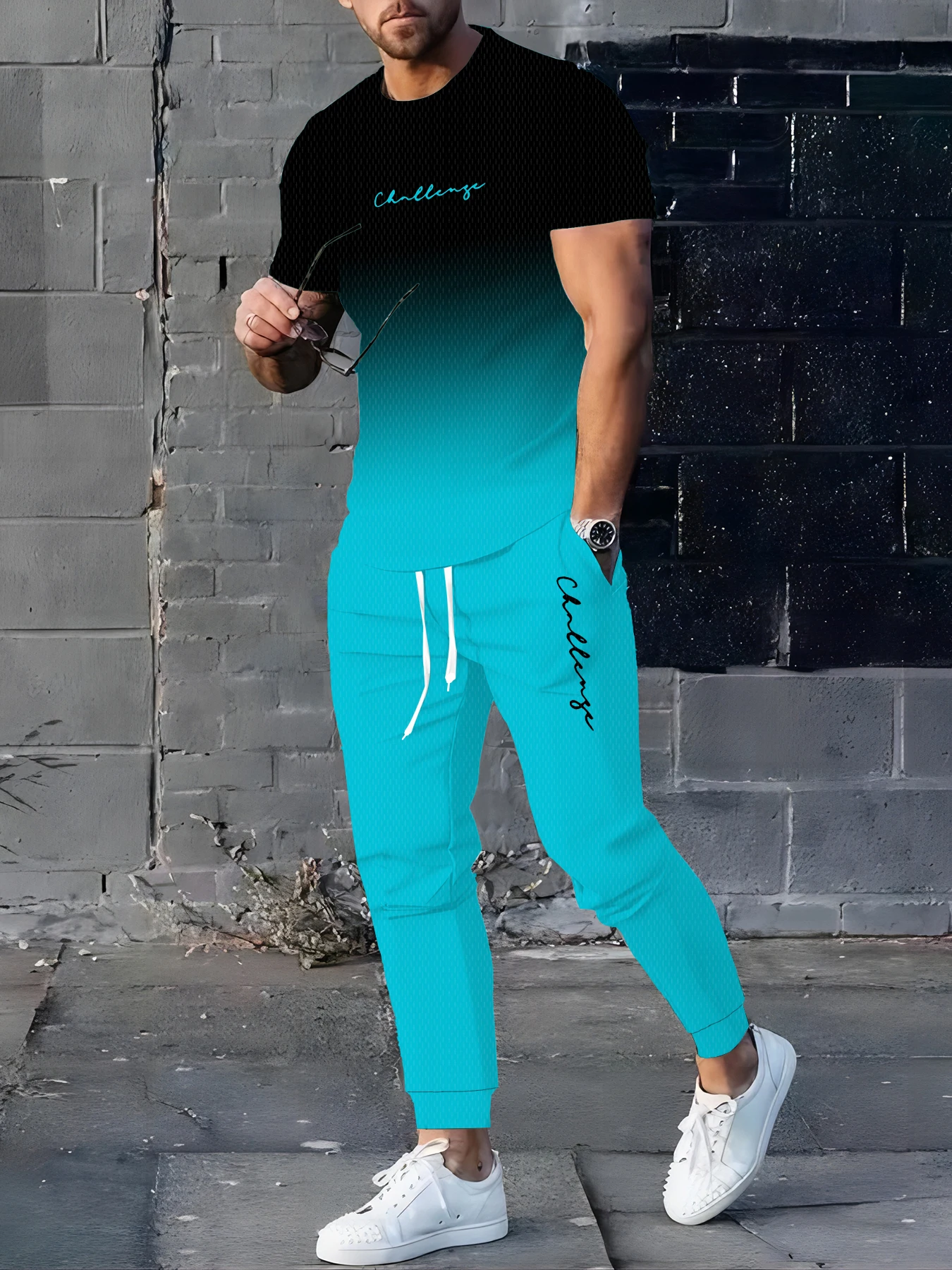 

Men's T-shirt Trousers Casual Printed T-shirt Trousers Set 2 Piece Men's Fashion Streetwear Plus Size Suit Sportswear