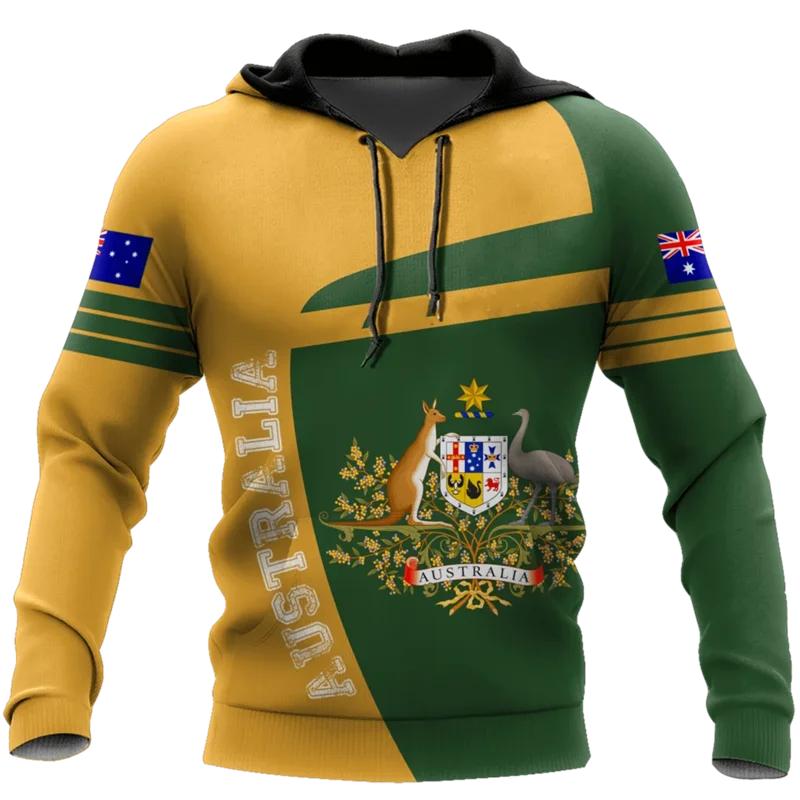 Australia National Emblem 3D Print Hoodie Men Autumn Long Sleeve Sweatshirt Casual Australian Flag Street Hooded Tops Clothes