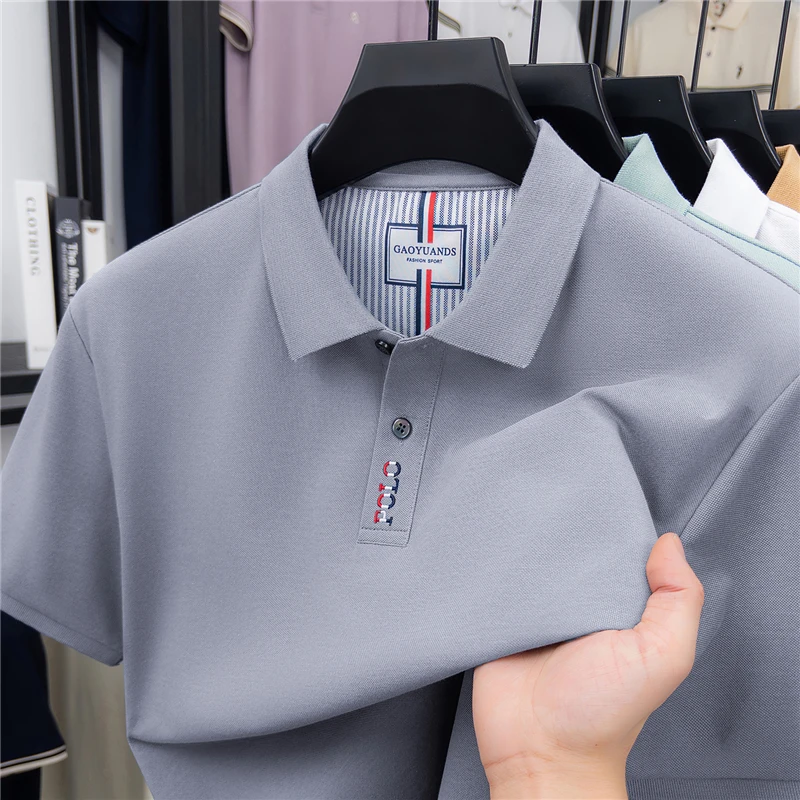 

Мужская хлопковая рубашка-поло с вышивкой, однотонная, люксовый бренд, летняя повседневная комфортная футболка с отложным воротником, модная деловая повседневная мужская одежда