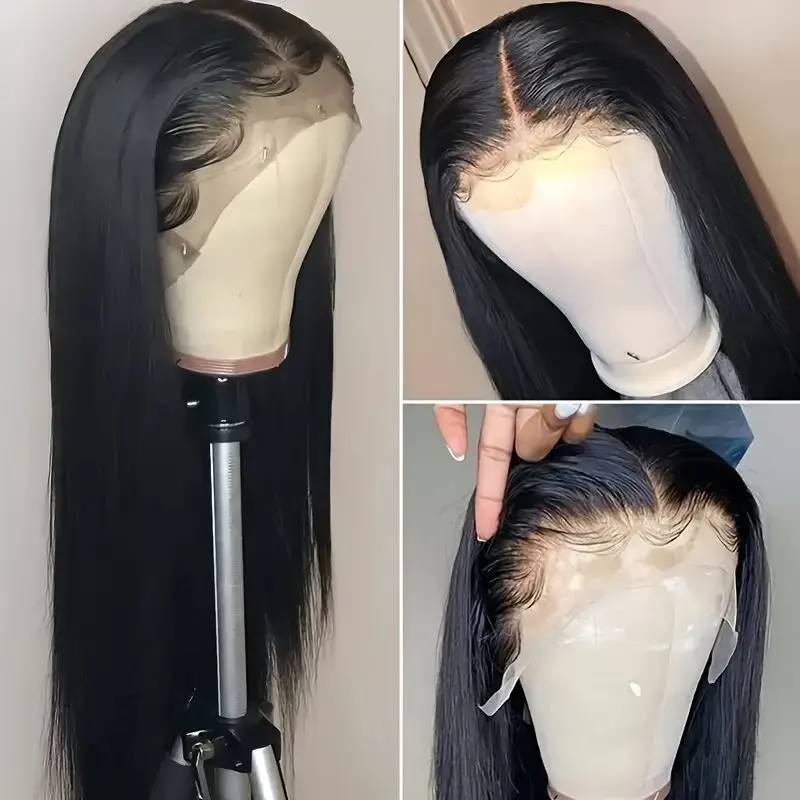 13x4 HD Lace Wig Natural Black 28 Inche 5x5 Glueless Closure PreCut Human Hair Wigs Straight 180% PrePlucked For Women