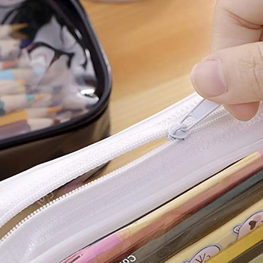 Kawaii Transparent Pencil Case Large Capacity Waterproof Pen Box for Girls Cosmetic Bag Stationery Office School Supplies