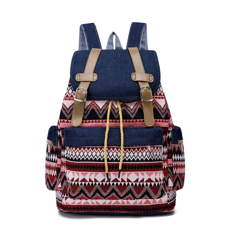 New Vintage Ethnic Pattern Backpacks for Women Canvas Drawstring Backpack Bohemian Style Travel Bag Casual Daypack Wholesale