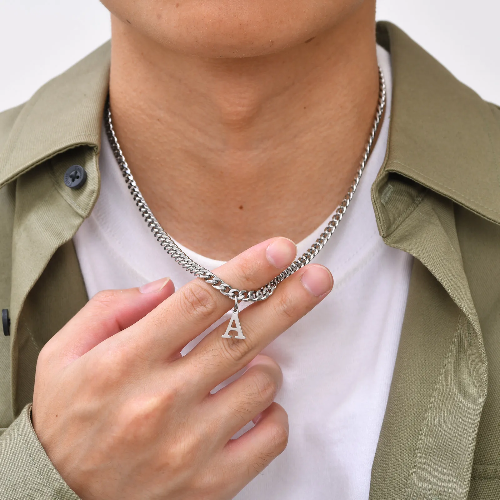 Vnox Simple A-Z Letter Necklace for Men Women, Waterproof Stainless Steel Cuban Chain Necklace, Jewelry Gift for Him