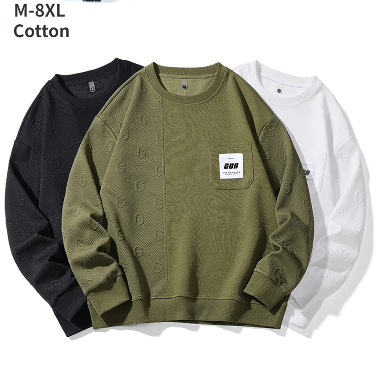 6XL 7XL 8XL Plus Size Men Sweatshirts Cotton Pocket Oversized Long Sleeve O-Neck Pullovers Autumn Streetwear Fashion Sportswear