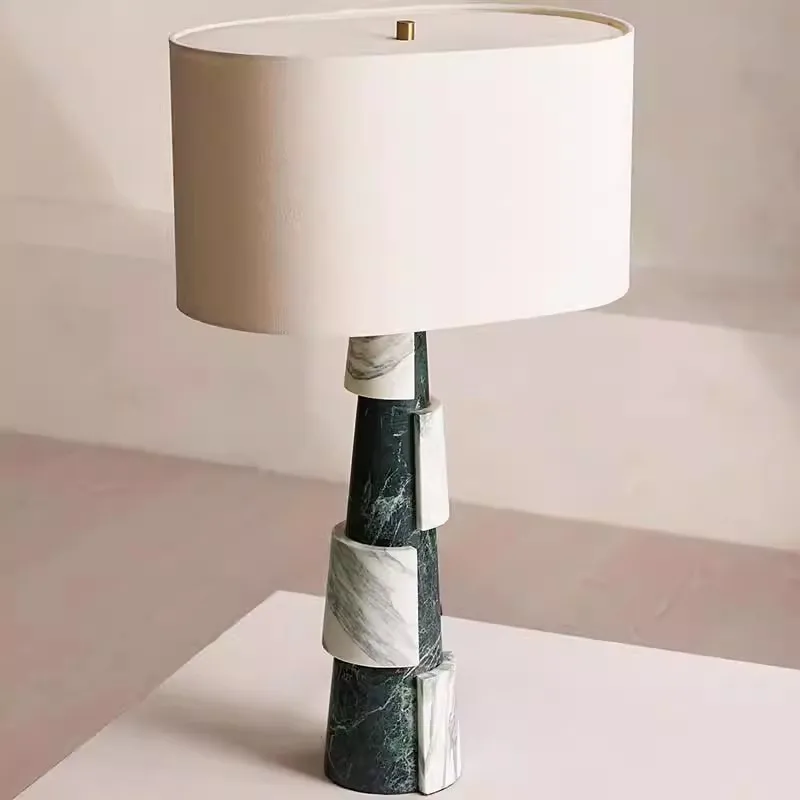 

Energy Saving Light Luxury Natural Marble Splicing Table Lamp Retro Contrasting Color Creative Bedroom Bedside Table Lamp Led