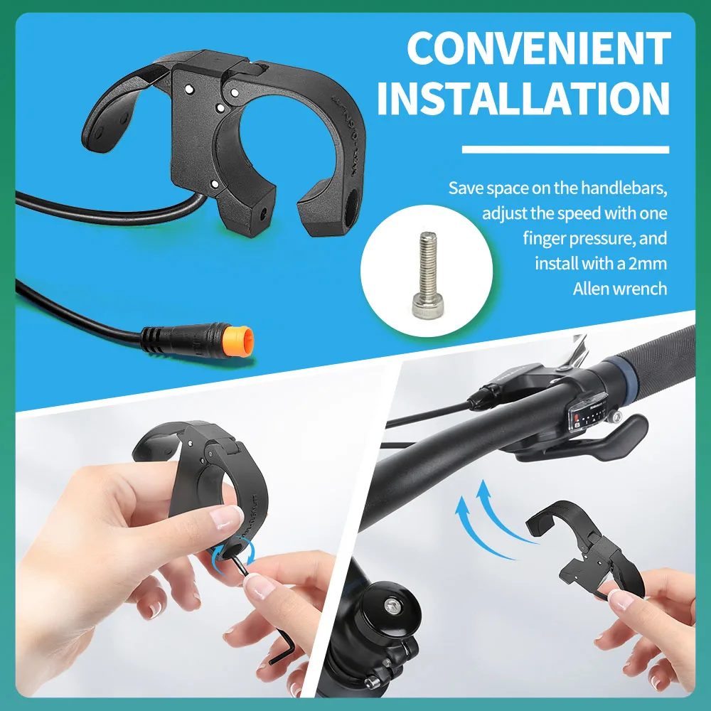 Mini acelerador de pulgar 107X, acelerador de dedo derecho/izquierdo, acelerador de liberación rápida para bicicleta eléctrica de 24V-72V