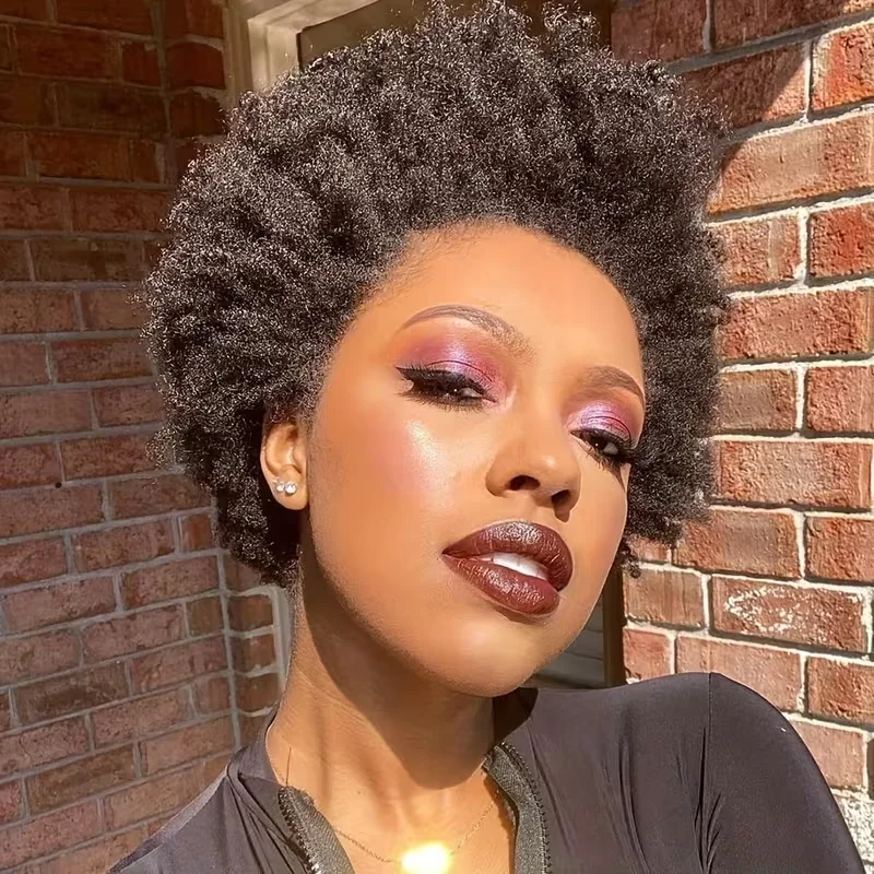 Afro Puff Curly Human Hair Wig for Women 13x4 Lace Front Full Machine Made Wig Afro Short Remy Brazilian Human Hair Wig