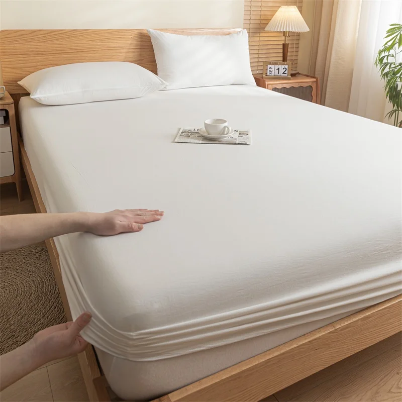القطن الخالص المجهزة ملاءات السرير غطاء قطعة واحدة القطن ملاءات السرير غطاء غبار شامل حامي المرتبة غطاء 2025 نموذج جديد عالمي لجميع الفصول #4