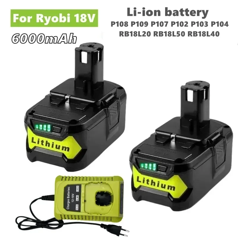 

6000mAh 18V High-capacity for RYOBI P108 One+ Plus Battery 18V Li-Ion Power Tools Battery P104 P107 P108 RB18L20 RB18L50 RB18L40