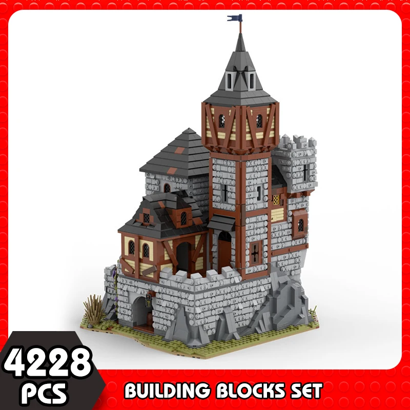 

MOC City Architecture Medieval Castle Model Building Blocks Retro Church Bell Tower MOC-109930 Bricks Toys Gifts