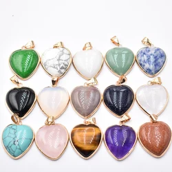 wholesale 15pcs/lot fashion good quality natural stone mixed gold color lside heart pendants 25mm for jewelry making free