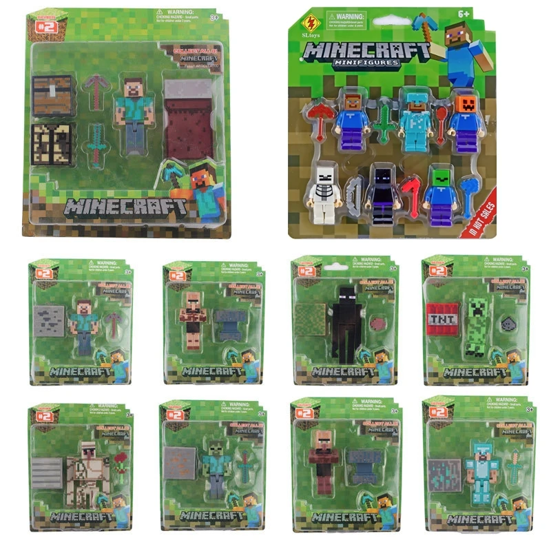 Minecraft Steve Alex Zombie Villager Action Figures Model Anime MC Game Puzzle Assembled Toy Doll Mini Weapon Model Kids Gifts