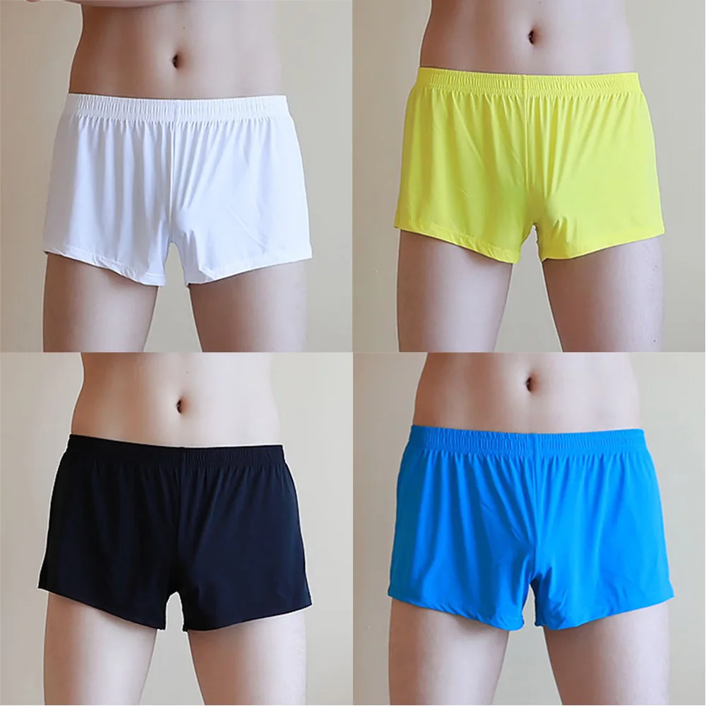 Man Ice Silk Pantiess Briefs Trunks Sheer Breathable Baggy Seamless Shorts Underwear Shorts And Underpants For Men